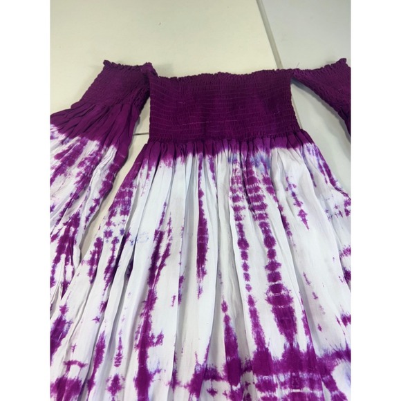 Just From Bali Purple Tie Dye Off Shoulder Bell Sleeve midi‎ Dress one size S ,M - Picture 5 of 15